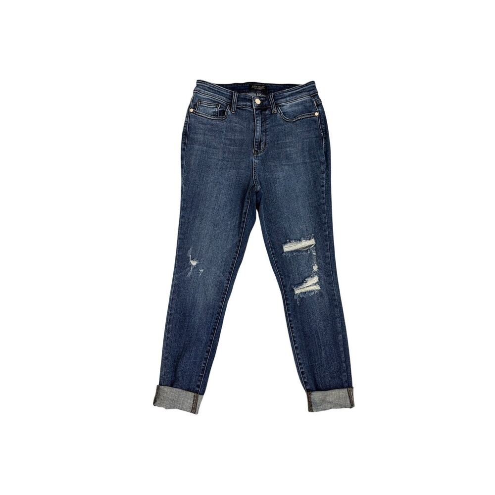Judy Blue Distressed Destroyed Cuffed Skinny High Rise Ankle Jeans Size 9 | 29